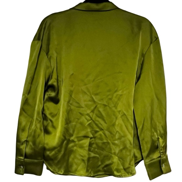NWOT Rachel Zoe Green Satin Button Down Blouse Notched Collar, Women’s Size S - Picture 5 of 5